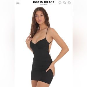 Lucy in the Sky Sallie Mesh Rhinestone Open Back Dress in Black